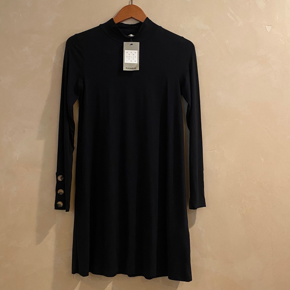 Pull&Bear Black Long Sleeve Dress with Button Accents Size: M NWT